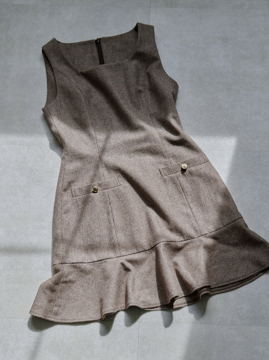 千鳥格子ワンピ